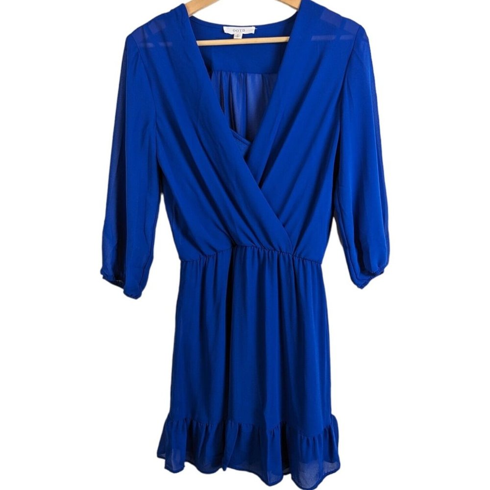 OOTD Blue Flutter Sleeve Ruffled Dress Women's Size Medium